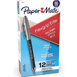 Paper Mate 85580 Flexgrip Elite Retractable Ballpoint Pens, Medium Point, Black, 12-Count