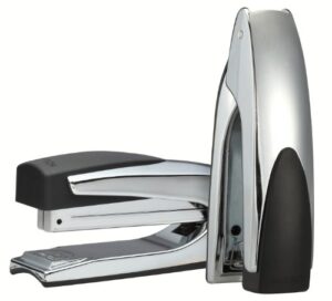 bostitch office premium executive metal desktop stapler, stand-up design, 20 sheet capacity, staple supply indicator, chrome
