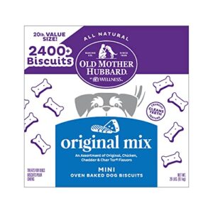 old mother hubbard by wellness classic original mix natural dog treats, crunchy oven-baked biscuits, ideal for training, mini size, 20 pound box