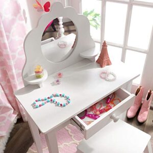 KidKraft Medium Wooden Vanity & Stool - White, Children's Furniture, Kid's Bedroom Storage, Gift for Ages 3-8