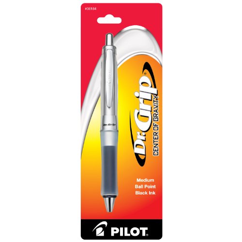 PILOT Dr. Grip Center of Gravity Refillable & Retractable Ballpoint Pen, Medium Point, Grip Color May Vary, Black Ink, Single Pen (36184)