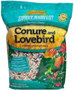 sweet harvest conure and lovebird bird food, 4 lbs bag - seed mix for conures and lovebirds