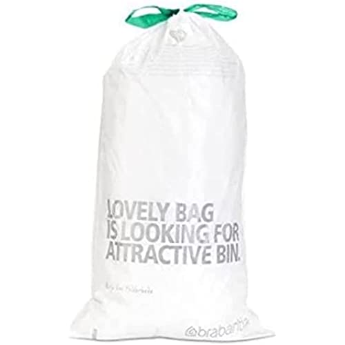 Brabantia PerfectFit Trash Bags (Size G / 6-8 Gallon) Thick Plastic Trash Can Liners with Tie Tape Drawstring Handles (20 Bags)