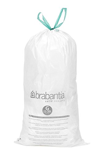 Brabantia PerfectFit Trash Bags (Size G / 6-8 Gallon) Thick Plastic Trash Can Liners with Tie Tape Drawstring Handles (20 Bags)