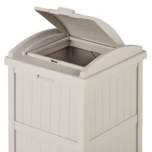 Suncast 33 Gallon Hideaway Trash Can for Patio - Resin Outdoor Trash with Lid - Use in Backyard, Deck, or Patio - Taupe