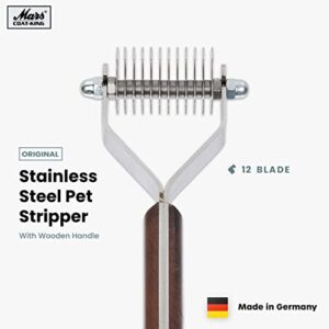 Mars Coat King De-Matting Undercoat Grooming Rake Stripper Tool for Dogs and Cats, Stainless Steel with Wooden Handle for Thick Coats, 12-Blade Stripper for Groomers, Pet Owners