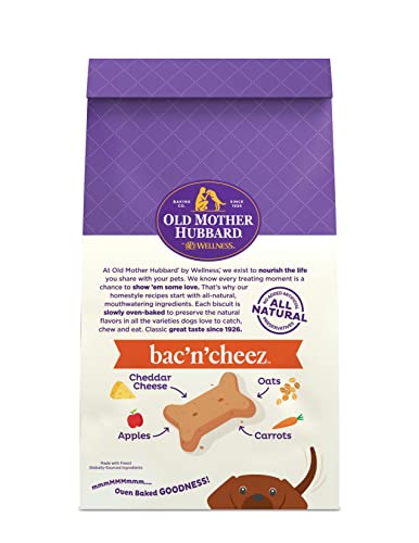 Old Mother Hubbard by Wellness Classic Bac'N'Cheez Natural Dog Treats, Crunchy Oven-Baked Biscuits, Ideal for Training, Small Size, 20 ounce bag