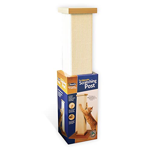 SmartCat Ultimate Scratching Post – Beige, Large 32 Inch Tower - Sisal Fiber, Simple Design - For All Cats