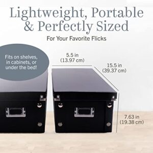 Snap-N-Store DVD Storage Box - 2 Pack - Durable 6 x 8.2 x 16.5 Inch Movie Organizers - Disc Holders with Lids to Store up to 52 DVD Cases - Black.