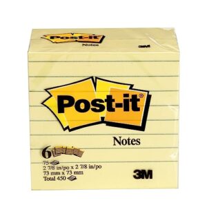 post-it notes 3x3 in, 6 pads, america's’s #1 favorite sticky notes, canary yellow, clean removal, recyclable (5444)
