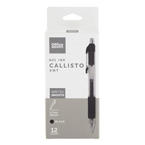 office depot soft-grip retractable gel pens, medium point, 0.7 mm, transparent black barrel, black ink, pack of 12 pens