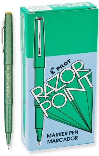 PILOT Razor Point Fine Line Marker Stick Pens, Ultra-Fine Point (0.3mm) Green Ink, 12-Pack (11007)