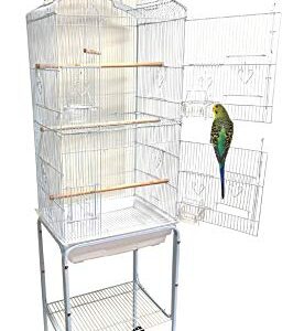 66" Large Open Top Bird Cage Side Breeding Nest Doors for Canary Parakeet Cockatiel Lovebird Finches with Removable Rolling Stand