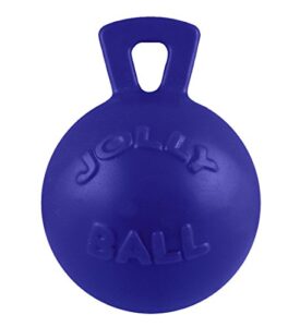 jolly pets tug-n-toss heavy duty dog toy ball with handle, 8 inches/large, blue