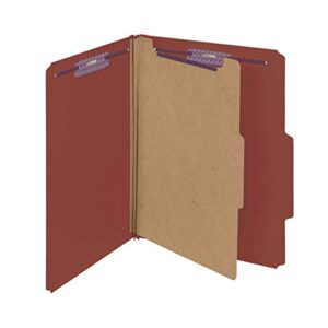 smead pressboard classification file folder with safeshield fasteners, 1 divider, 2" expansion, letter size, red, 10 per box (13775)