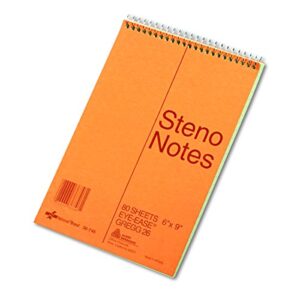 national standard spiral steno pad, gregg rule, brown cover, 80 eye-ease green 6 x 9 sheets