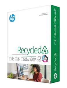 hp printer paper | 8.5 x 11 paper | 30% recycled paper | 1 ream - 500 sheets | 92 bright | made in usa - fsc certified |112100r