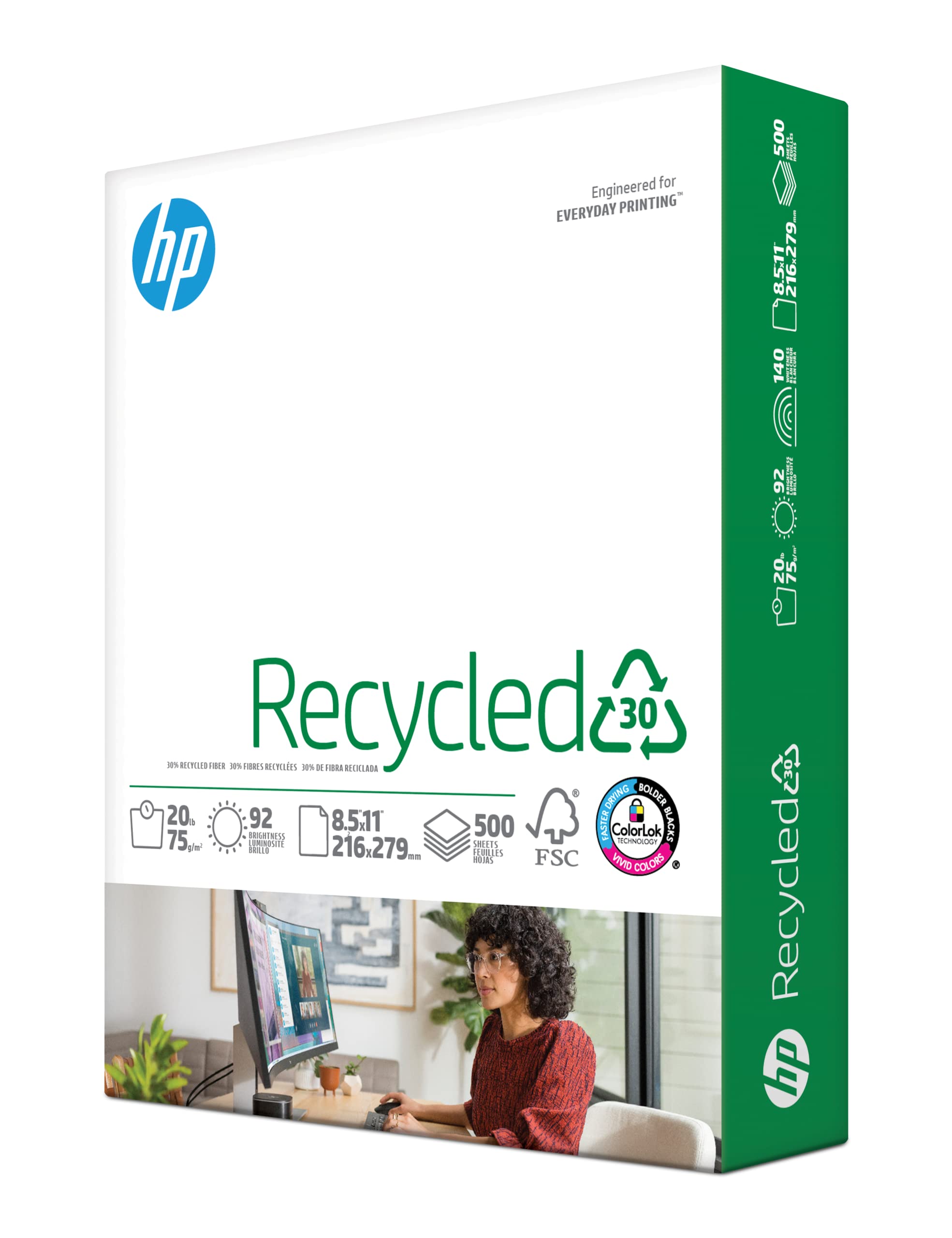 HP Printer Paper | 8.5 x 11 Paper | 30% Recycled Paper | 1 Ream - 500 Sheets | 92 Bright | Made in USA - FSC Certified |112100R