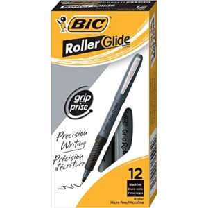 BIC Grip Stick Roller Ball Pen, Micro Fine Point (0.5 mm), Black, 12 Pens (GREM11BK)