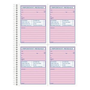 tops phone message book, spiral bound, 2-part, carbonless, white and canary, 4 messages per page, 400 sets (4009)