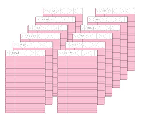 TOPS Prism Writing Pads, 5" x 8", Jr. Legal Rule, Narrow 1/4" Spacing, Pink, Perforated, 50 Sheets, 12 Pack (63050)