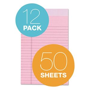 TOPS Prism Writing Pads, 5" x 8", Jr. Legal Rule, Narrow 1/4" Spacing, Pink, Perforated, 50 Sheets, 12 Pack (63050)