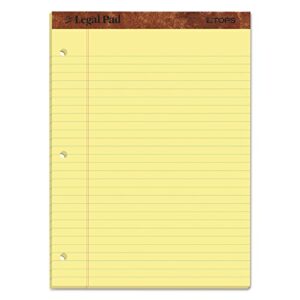 tops the legal pad writing pads, 8-1/2" x 11-3/4", canary paper, legal rule, 50 sheets, 12 pack (75351)