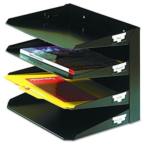 MMF Industries STEELMASTER Letter-Size Horizontal File Organizer | 4-Tier Tray Design | ID Label Holder | Black | Scratch & Chip-Resistant Finish | Durable Metal Steel | Wall File Organizer