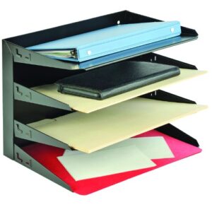 MMF Industries STEELMASTER Letter-Size Horizontal File Organizer | 4-Tier Tray Design | ID Label Holder | Black | Scratch & Chip-Resistant Finish | Durable Metal Steel | Wall File Organizer