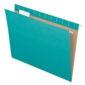 pendaflex recycled hanging folders, letter size, aqua, 1/5 cut, 25/bx (81616)