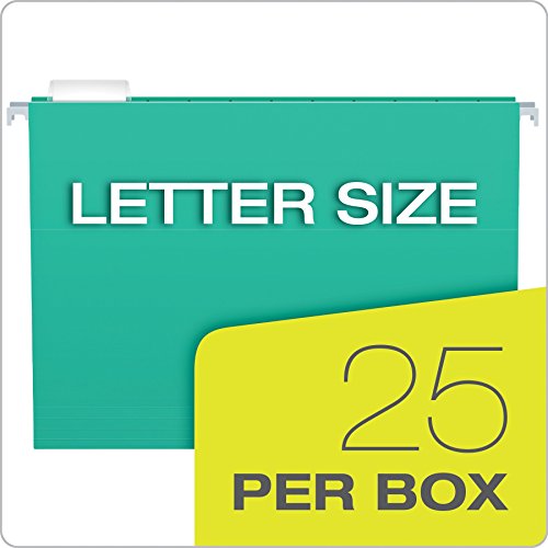 Pendaflex Recycled Hanging Folders, Letter Size, Aqua, 1/5 Cut, 25/BX (81616)