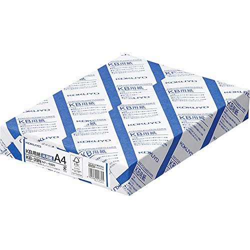 Kokuyo A4 KB Paper, Paper Thickness 0.09 mm, 64gsm, 80 Bright (ISO), 500 Sheets, FSC Certified, Japan Import (KB-39N)