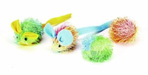 ethical stringy mice and ball with catnip cat toy, 4-pack