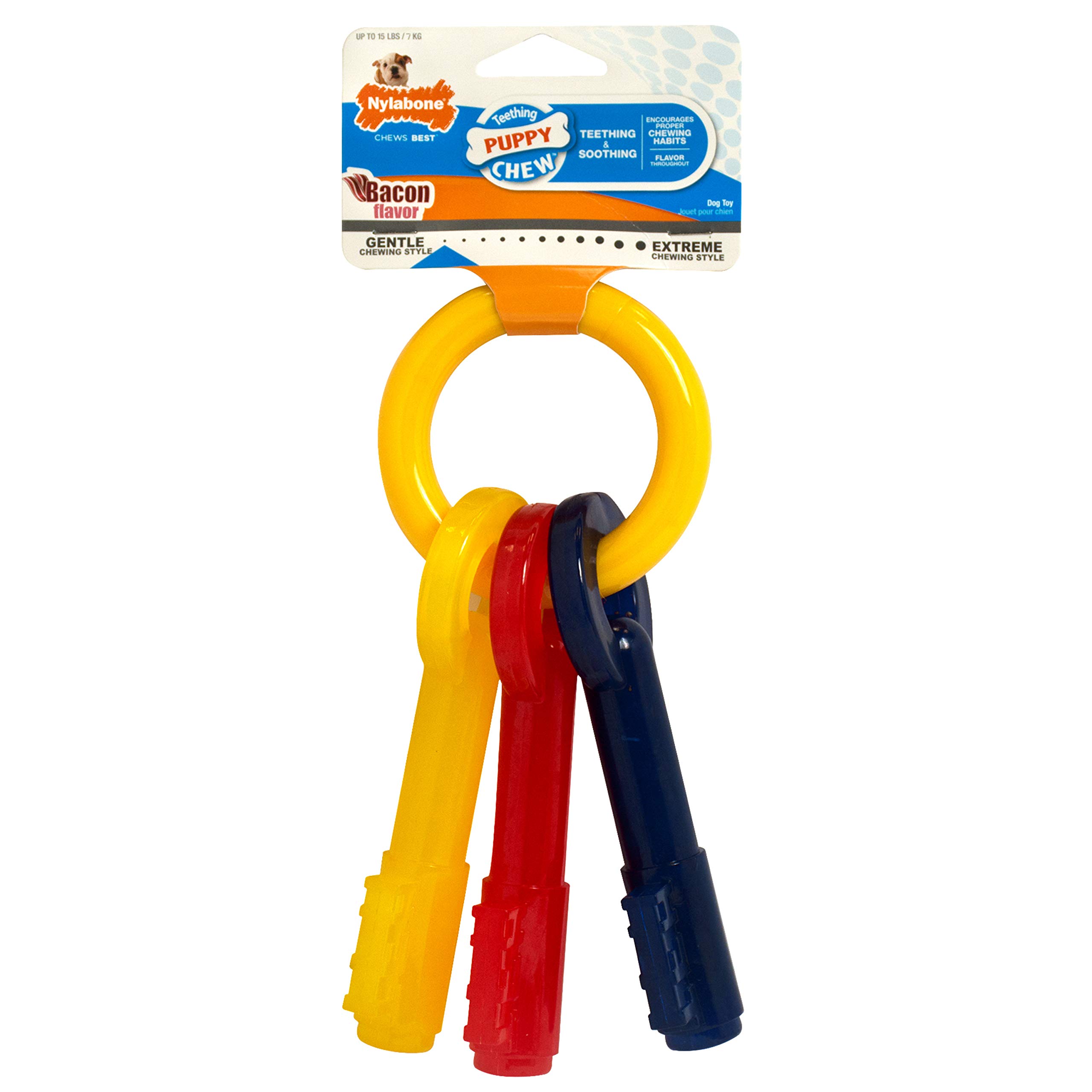 Nylabone Puppy Chew Keys Toy - Puppy Chew Toys for Teething - Puppy Supplies - Bacon Flavor, X-Small/Petite (1 Count)