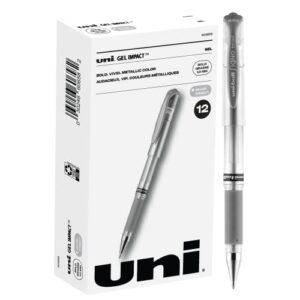 uni-ball impact gel pens, bold point (1.0mm), metallic silver, 12 count