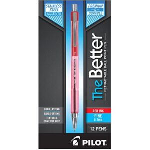 pilot the better ball point pen refillable & retractable ballpoint pens, fine point, red ink, 12-pack (30002)