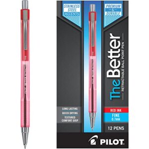 PILOT The Better Ball Point Pen Refillable & Retractable Ballpoint Pens, Fine Point, Red Ink, 12-Pack (30002)