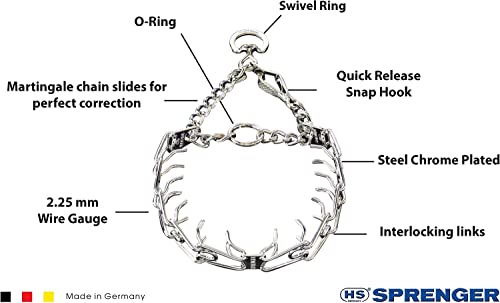 Herm Sprenger Chrome Plated Steel Training Prong Collar with Quick Release Snap for Dogs, Small, 2.25mm, 16-Inch