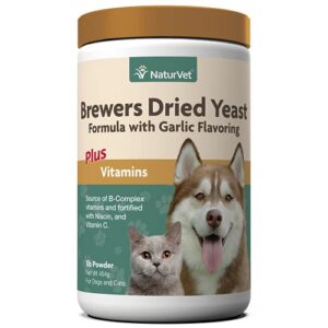 naturvet brewers dried yeast formula with garlic flavoring plus vitamins for dogs and cats, powder, made in the usa with globally source ingredients 1 pound