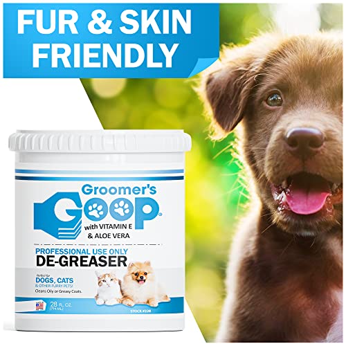 Groomer's GOOP Pet De-Greaser with Vitamin E and Aloe Vera - Degreaser Cream for Dogs, Puppy, Cat, and Kitten - Oil and Stain Remover for Pets Fur and Coat - 28oz