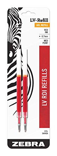 Zebra Pen LV-Refill for Gel Ink Pens, Medium Point, 0.7mm, Red Ink, 2-Pack