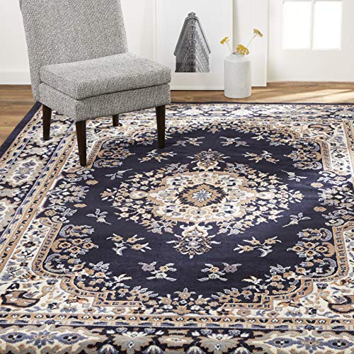 Home Dynamix Premium Sakarya Traditional Medallion Border Area Rug, Navy Blue, 7'8"x10'7" Rectangle