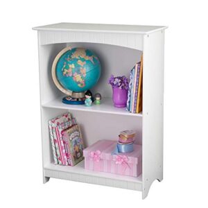 kidkraft nantucket children's wooden 2-shelf bookcase with wainscoting detail - white, gift for ages 3+