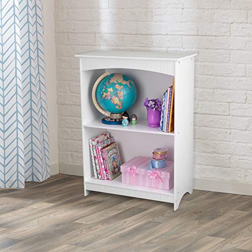 KidKraft Nantucket Children's Wooden 2-Shelf Bookcase with Wainscoting Detail - White, Gift for Ages 3+