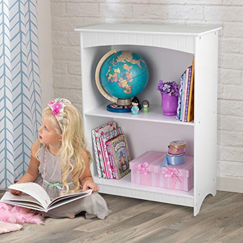 KidKraft Nantucket Children's Wooden 2-Shelf Bookcase with Wainscoting Detail - White, Gift for Ages 3+
