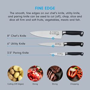 Messermeister San Moritz Starter Set - Includes 8" Stealth Chef's Knife, 6" Utility Knife & 3.5" Paring Knife - Rust Resistant & Easy to Maintain