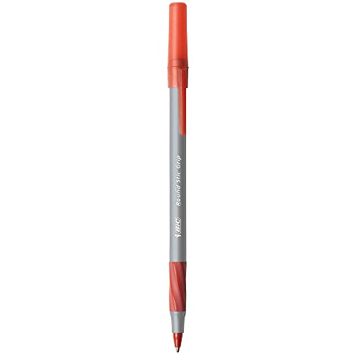 BIC Round Stic Grip Xtra Comfort Ballpoint Pen, Fine Point (0.8mm), Red, 12-Count