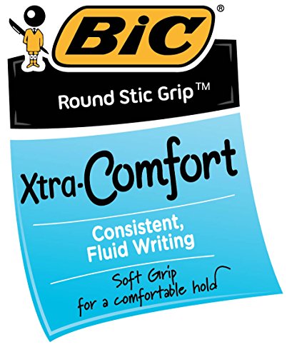 BIC Round Stic Grip Xtra Comfort Ballpoint Pen, Fine Point (0.8mm), Red, 12-Count