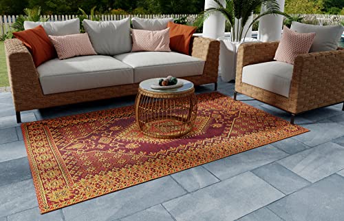 Mad Mats® Outdoor Rug, Reversible Plastic Mat for Patio, Porch, Deck, Kitchen & Bath, Oriental Turkish, 5' x 8', Rust