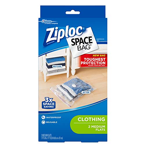 Ziploc Space Bag Clothes Vacuum Sealer Storage Bags for Home and Closet Organization, Medium, 2 Bags Total